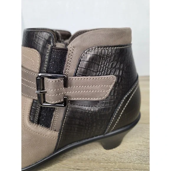 Orthofeet Bioheel Emma Ankle Boots Brown Taupe Leather Buckle Heel Size 9 X-wide - Picture 11 of 16